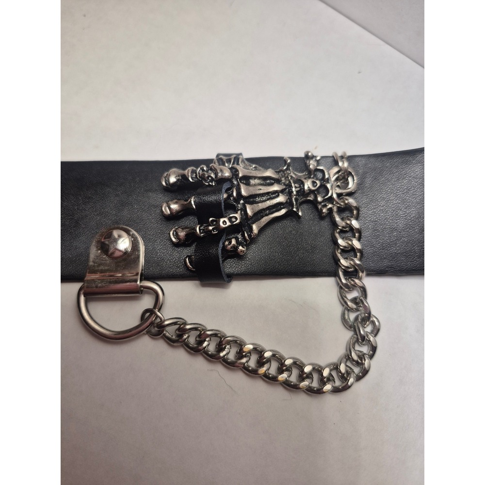 Gothic Black Faux Leather Skeleton Hand Chain Cuff Bracelet Punk Emo Jewelry